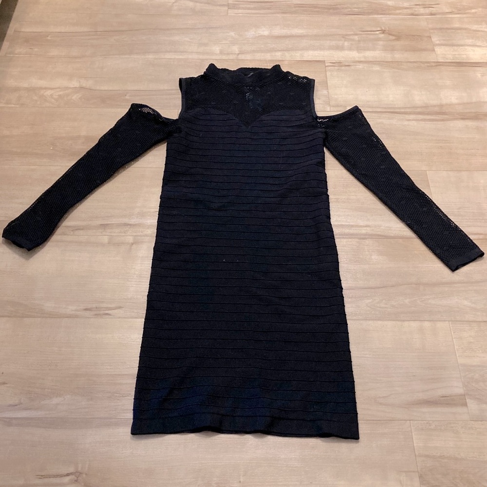 Bebe long sleeve mini dress with shoulder cutout